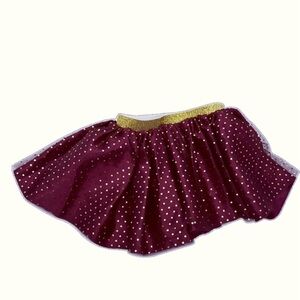 Infant Girls 0-6M Little CUTIES 2 Layer Burgundy Red & Gold Polka‎ Dot Tutu